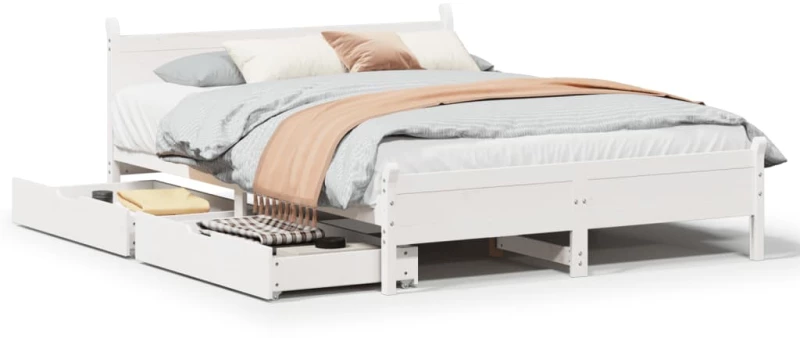 vidaXL Σκελετός Κρεβ. Χωρίς Στρώμα Λευκό 135x190 εκ Μασίφ Πεύκο
