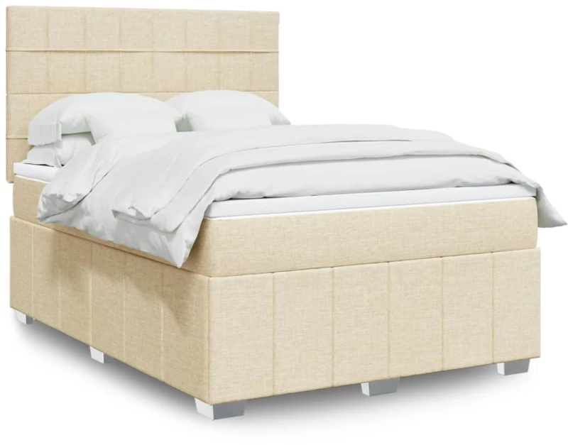 vidaXL Κρεβάτι Boxspring με Στρώμα Κρεμ 140x200 εκ. Υφασμάτινο