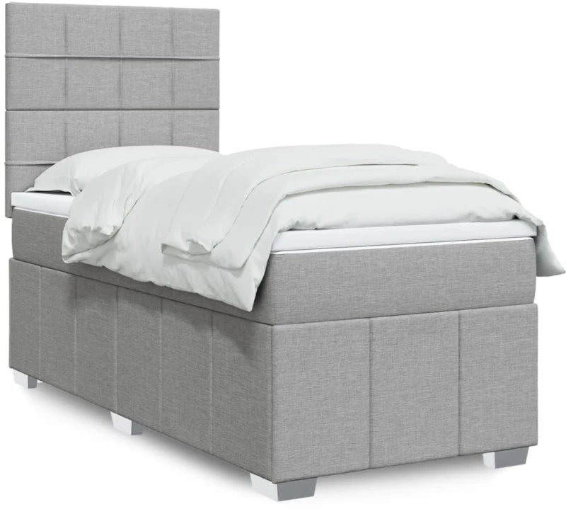 vidaXL Κρεβάτι Boxspring με Στρώμα Ανοιχτό Γκρι 90x190 εκ. Υφασμάτινο
