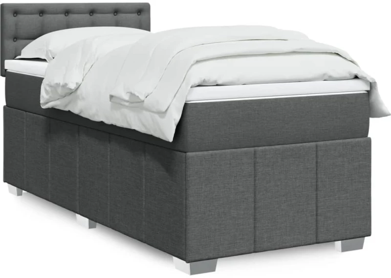 vidaXL Κρεβάτι Boxspring με Στρώμα Σκούρο Γκρι 90x190 εκ. Υφασμάτινο