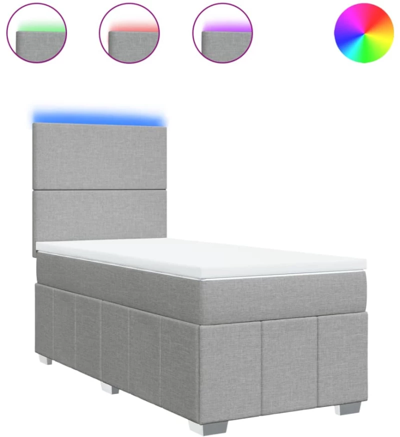 vidaXL Κρεβάτι Boxspring με Στρώμα Ανοιχτό Γκρι 90x190 εκ. Υφασμάτινο