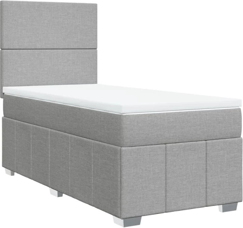 vidaXL Κρεβάτι Boxspring με Στρώμα Ανοιχτό Γκρι 90x190 εκ. Υφασμάτινο