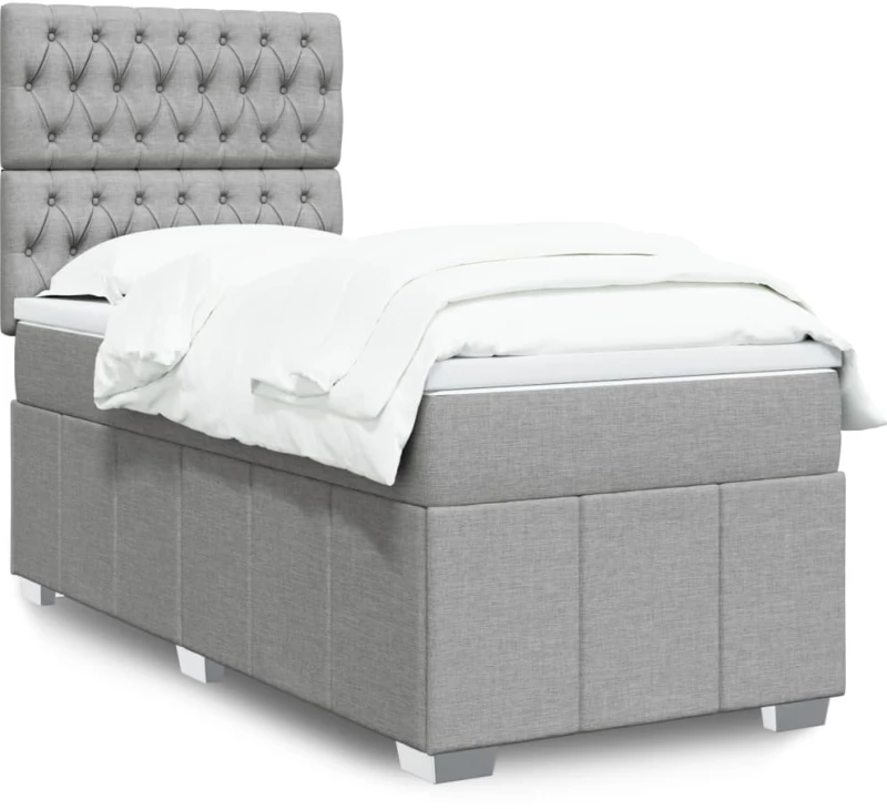 vidaXL Κρεβάτι Boxspring με Στρώμα Ανοιχτό Γκρι 90x200 εκ. Υφασμάτινο