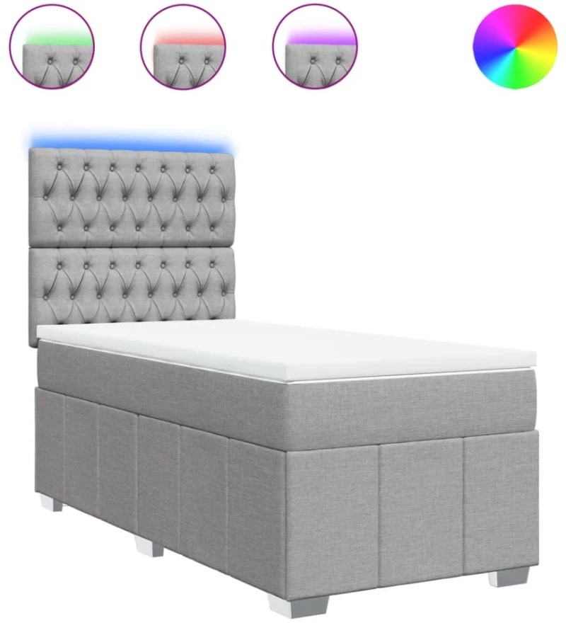 vidaXL Κρεβάτι Boxspring με Στρώμα Ανοιχτό Γκρι 90x200 εκ. Υφασμάτινο