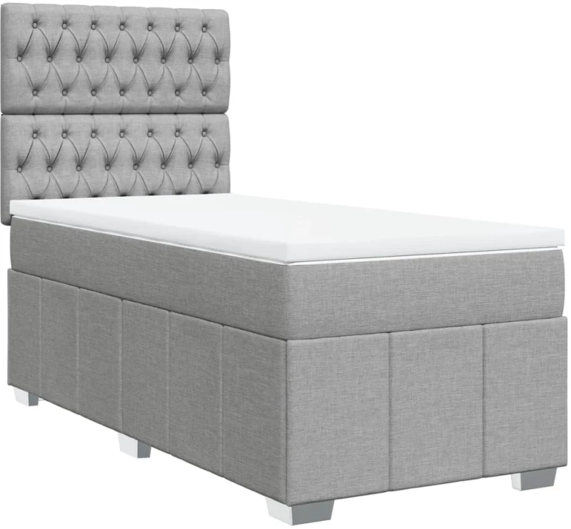 vidaXL Κρεβάτι Boxspring με Στρώμα Ανοιχτό Γκρι 90x200 εκ. Υφασμάτινο