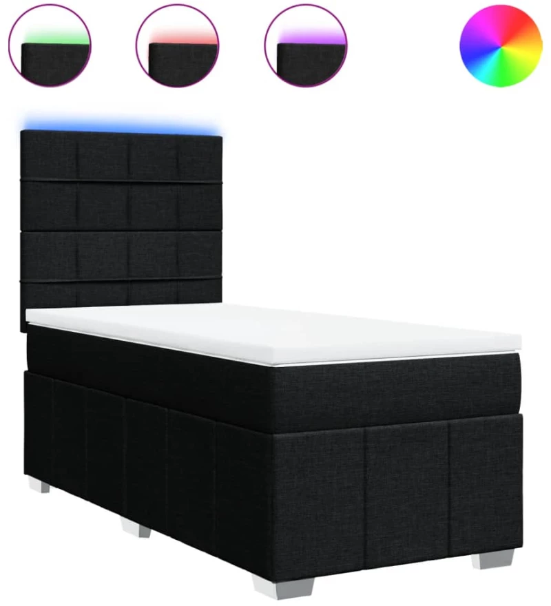 vidaXL Κρεβάτι Boxspring με Στρώμα Μαύρο 80 x 200 εκ. Υφασμάτινο