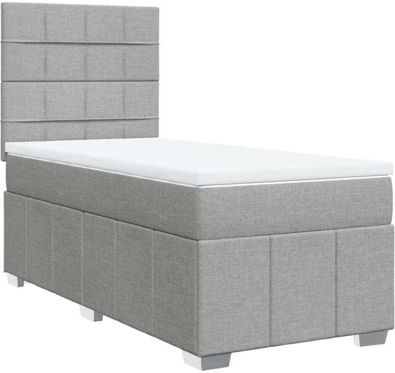 vidaXL Κρεβάτι Boxspring με Στρώμα Ανοιχτό Γκρι 100x200 εκ. Υφασμάτινο