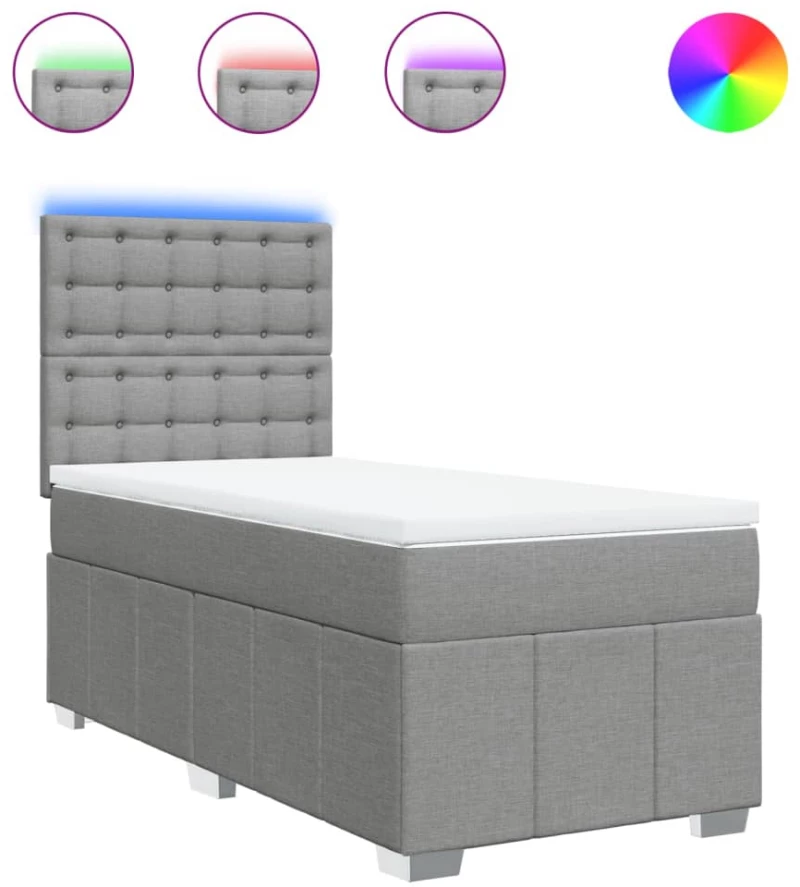 vidaXL Κρεβάτι Boxspring με Στρώμα Ανοιχτό Γκρι 90x200 εκ. Υφασμάτινο