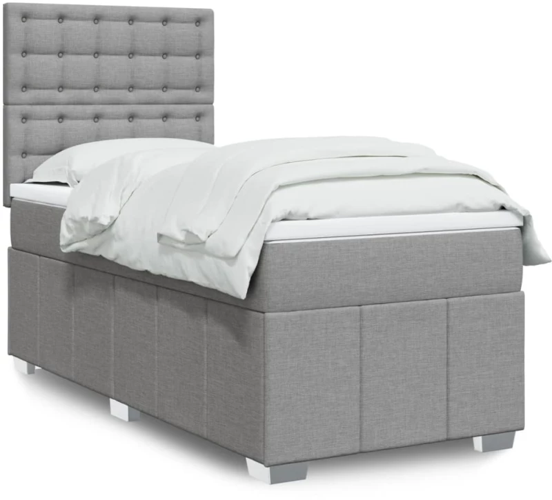 vidaXL Κρεβάτι Boxspring με Στρώμα Ανοιχτό Γκρι 90x200 εκ. Υφασμάτινο