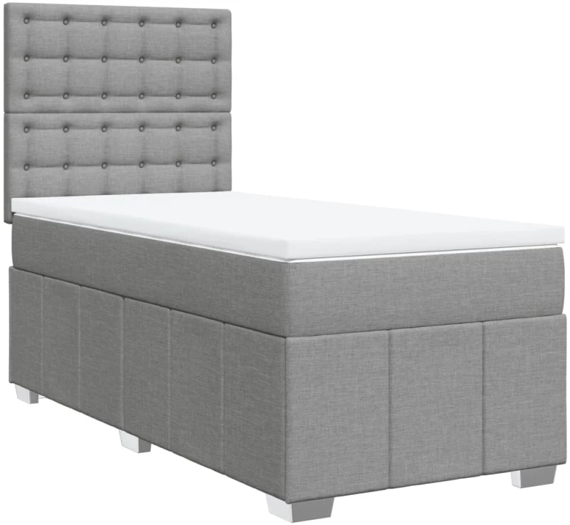 vidaXL Κρεβάτι Boxspring με Στρώμα Ανοιχτό Γκρι 90x200 εκ. Υφασμάτινο