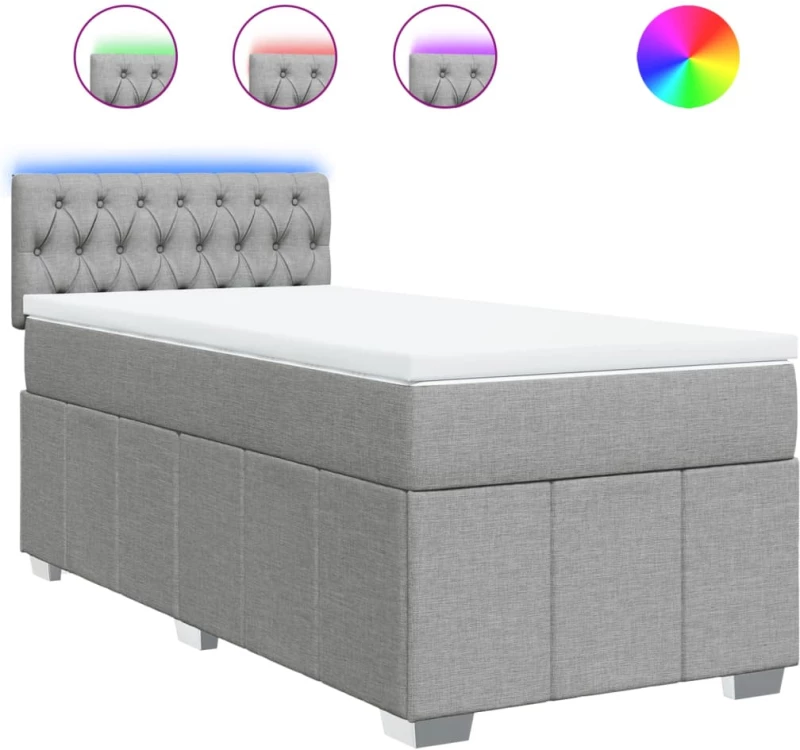 vidaXL Κρεβάτι Boxspring με Στρώμα Ανοιχτό Γκρι 90x200 εκ. Υφασμάτινο