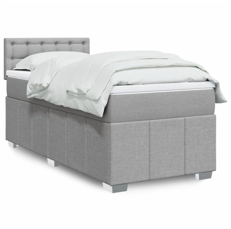 vidaXL Κρεβάτι Boxspring με Στρώμα Ανοιχτό Γκρι 90x190 εκ. Υφασμάτινο