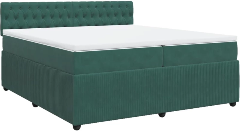 vidaXL Κρεβάτι Boxspring με Στρώμα Σκούρο Πράσινο 200x200εκ. Βελούδινο