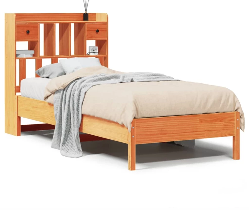 vidaXL Κρεβάτι Βιβλιοθήκη Χωρίς Στρώμα 75x190 εκ Μασίφ Ξύλο Πεύκου