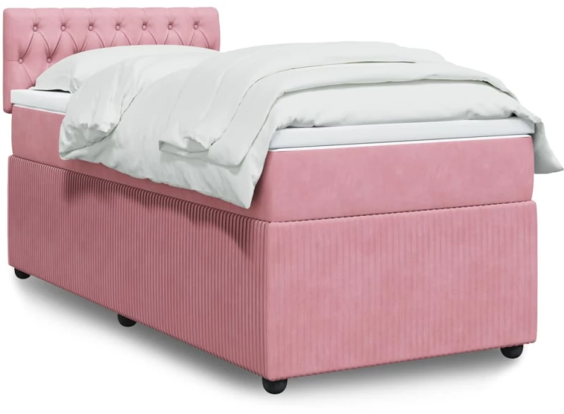 vidaXL Κρεβάτι Boxspring με Στρώμα Ροζ 80 x 200 εκ. Βελούδινο
