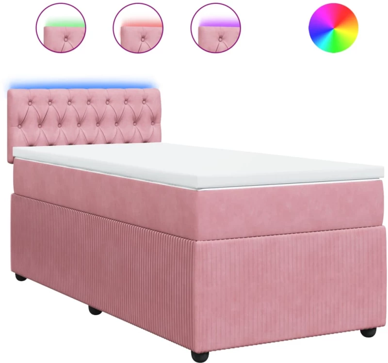 vidaXL Κρεβάτι Boxspring με Στρώμα Ροζ 80 x 200 εκ. Βελούδινο