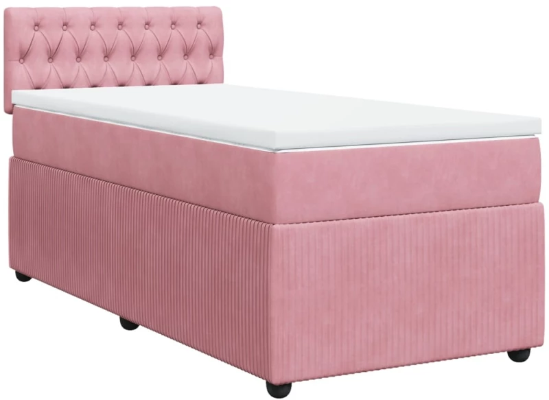 vidaXL Κρεβάτι Boxspring με Στρώμα Ροζ 80 x 200 εκ. Βελούδινο