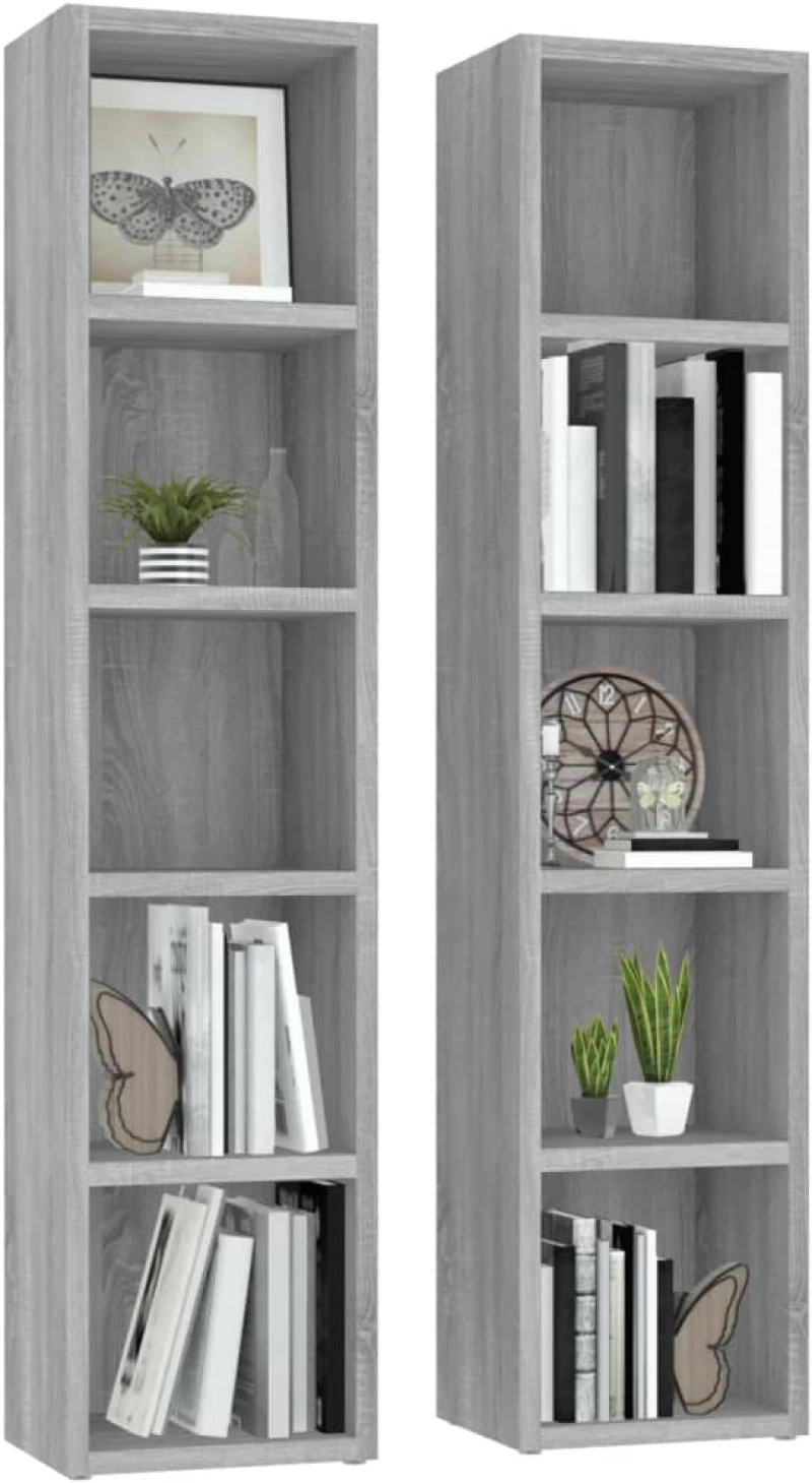 vidaXL Ντουλάπια CD 2 τεμ. Γκρι Sonoma 21x16x93,5 εκ. Επεξεργ. Ξύλο