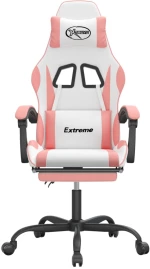 vidaXL Καρέκλα Gaming Περιστεφόμενη Υποπόδιο Λευκή & Ροζ Συνθ. Δέρμα