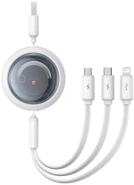 Fast Charging Cable 3in1 Baseus Free2Draw, USB to micro USB+USB-C+Lightning, 3.5A, 1.1m (white)