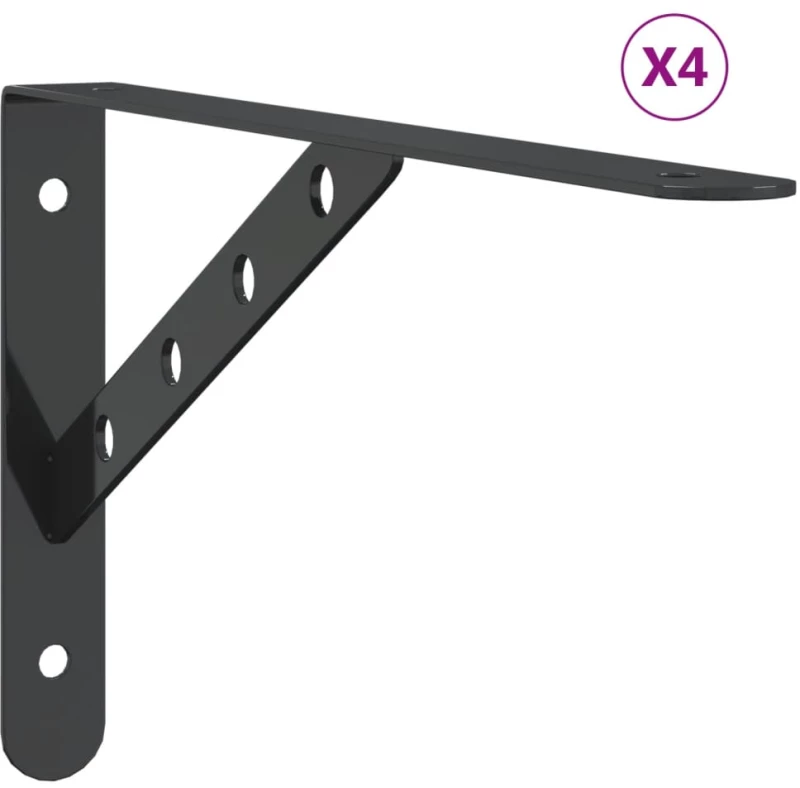 vidaXL Στηρίγματα Ραφιών 4 Τεμ. Ασημί 30x2,5x15,5 Ανοξείδωτο Μαύρο