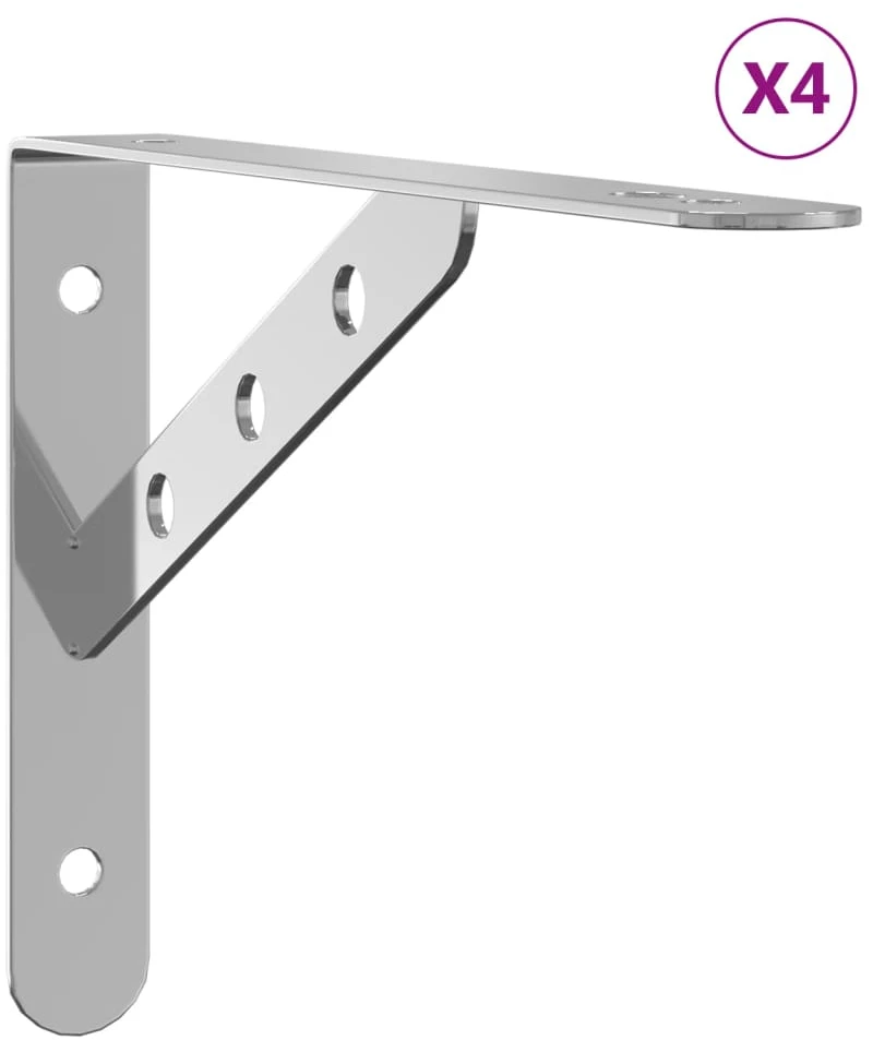 vidaXL Στηρίγματα Ραφιών 4 Τεμ. Ασημί 23,5x2,5x15,5 Ανοξείδωτο Ατσάλι