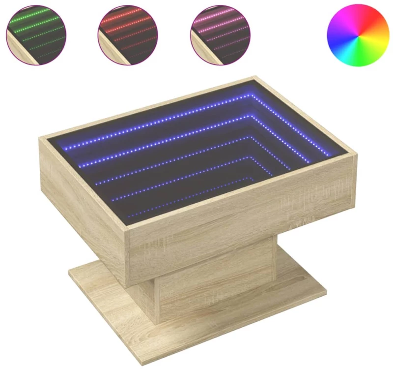 vidaXL Τραπεζάκι Σαλονιού με LED Δρυς 70x50x45 εκ. Επεξεργασμένο Ξύλο