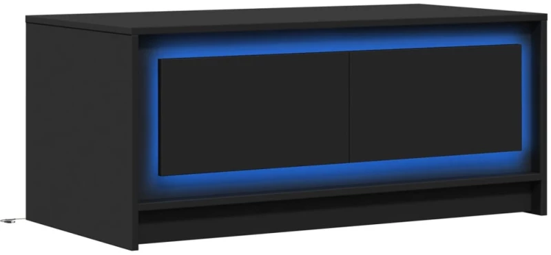 vidaXL Τραπεζάκι Σαλονιού με LED Φώτα Μαύρο από Επεξ. Ξύλο