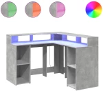 vidaXL Γραφείο με LED Γκρι Σκυρόδεματος 130x130x91 εκ. Επεξεργ. Ξύλο