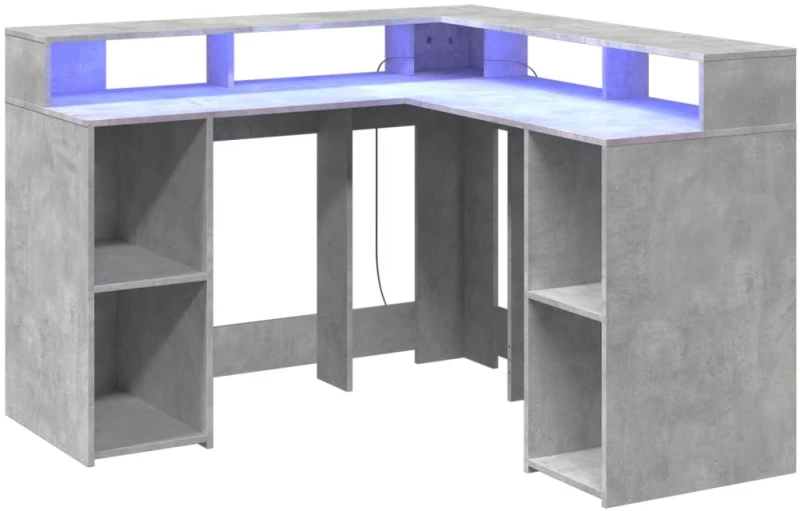 vidaXL Γραφείο με LED Γκρι Σκυρόδεματος 130x130x91 εκ. Επεξεργ. Ξύλο