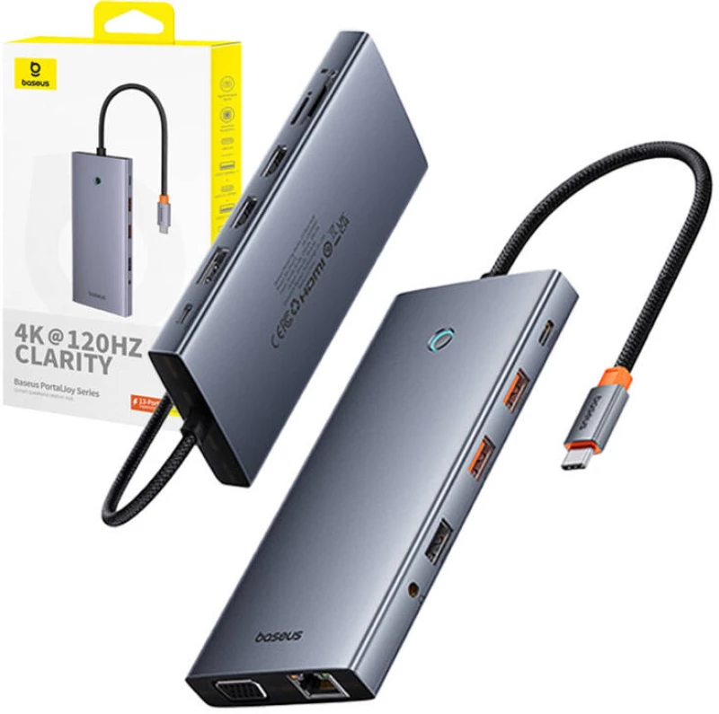 Hub 13in1 Baseus PortalJoy USB-C to HDMI+DP+VGA+C+USB+PD+RJ45+SD/TF+3.5mm (grey)