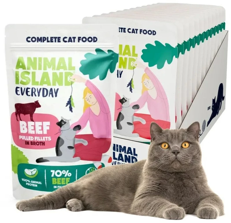 Γατοτροφή ANIMAL ISLAND Beef Βοδινό κρέας 12 x 85 g