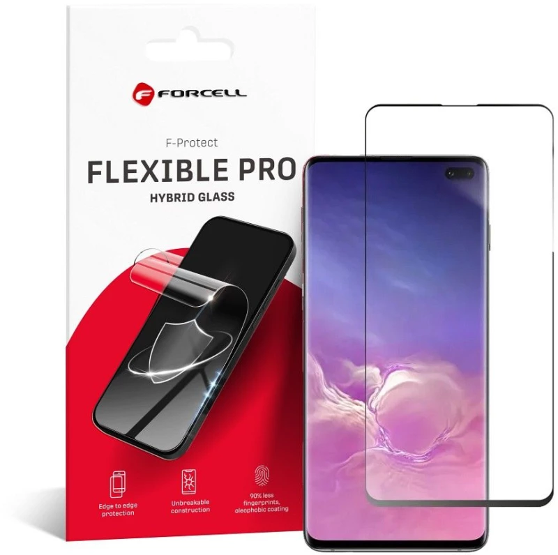 Forcell Flexible Nano Glass 5D for Samsung Galaxy S10+ black (Hot Bending) working fingerprint scanner