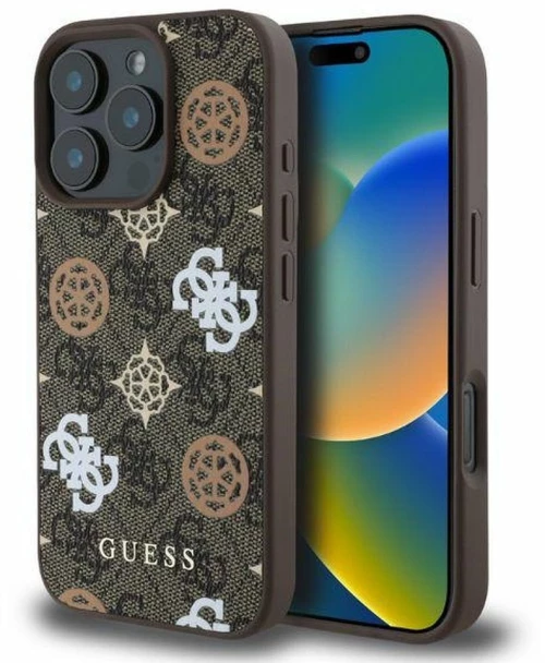 GUESS case for IPHONE 16 Pro compatible with MagSafe GUHMP16LP4PWPW (PU Peony on 4G Background) brown