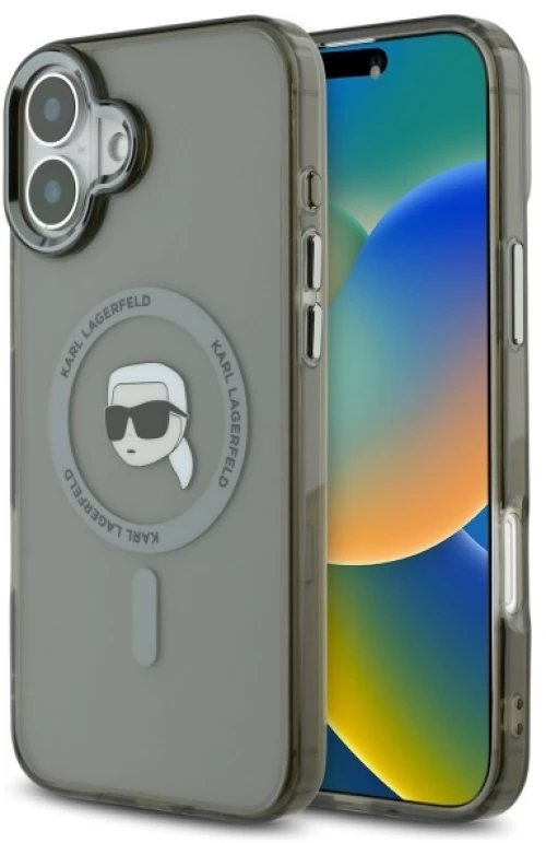 Karl Lagerfeld case for iPhone 16 6,1" KLHMP16SHLSKIK black Hard IML Metal Karl Head MagSafe