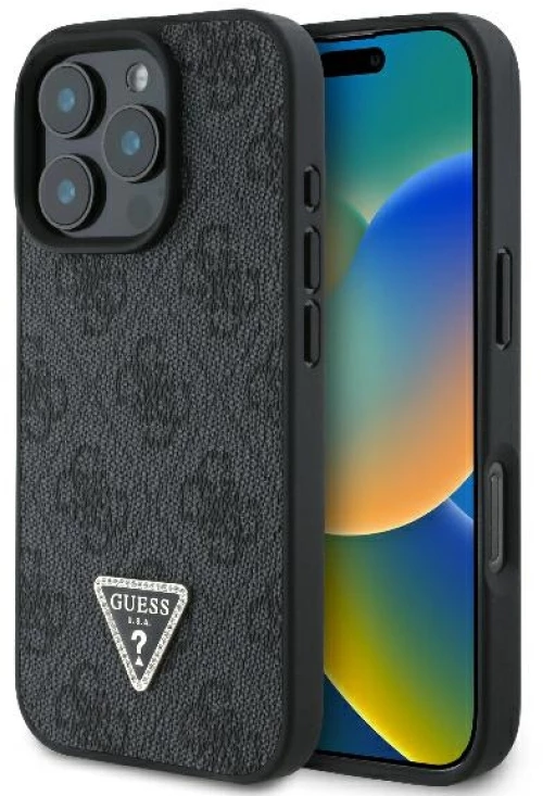 Guess case for iPhone 16 Pro 6,3" GUHCP16LP4TDPK Leather 4G Triangle Strass black MagSafe