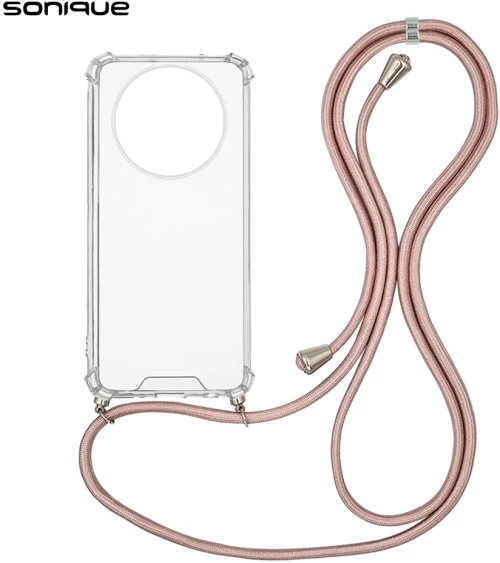Θήκη Σιλικόνης με Κορδόνι Sonique Armor Clear Realme 11 Pro 5G / Realme 11 Pro Plus 5G Ροζ Χρυσό Σατινέ