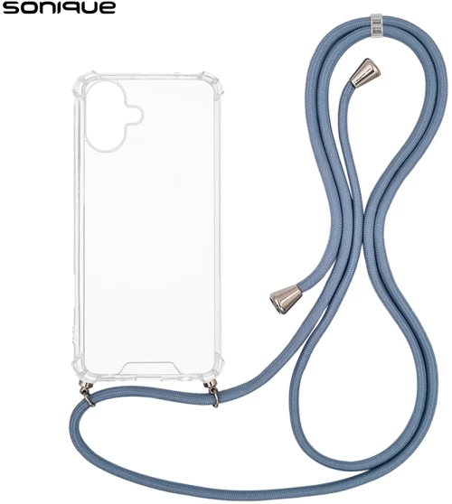 Θήκη Σιλικόνης με Κορδόνι Sonique Armor Clear Apple iPhone 16 Plus Μπλε Γκρι
