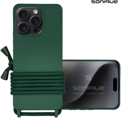 Θήκη Σιλικόνης με Κορδόνι CarryHang Sonique Apple iPhone 16 Pro Max Πράσινο Σκούρο