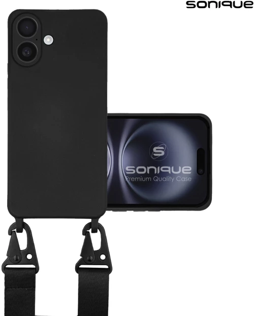 Θήκη Σιλικόνης με Strap CarryHang Sonique Apple iPhone 16 Μαύρο