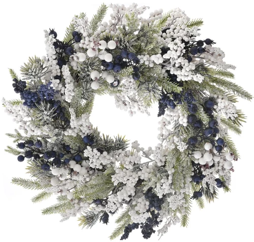 ΧΙΟΝΙΣΜΕΝΟ ΣΤΕΦΑΝΙ ΜΕ ΜΠΛΕ ΚΑΙ ΑΣΠΡΑ BERRIES 55ΕΚ