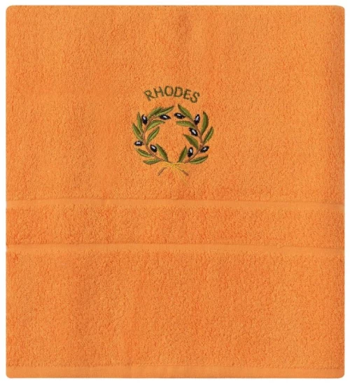 Πετσέτα Σώματος ( 70cm x 140cm ) Πορτοκαλί με Στεφάνι ΡΟΔΟΣ Silk Fashion