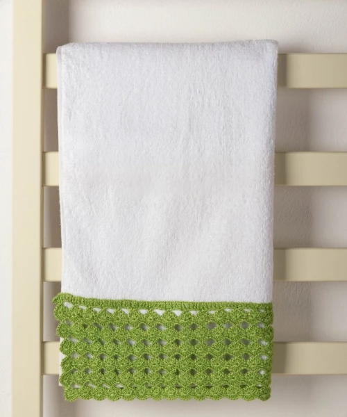 Πετσέτα Προσώπου (50cm x 100cm) με δαντέλα λευκό/πράσινο Silk Fashion