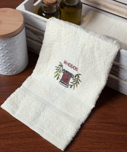Πετσέτα Προσώπου ( 50cm x 100cm ) Ivory με Κόκκινο Κίωνα ΡΟΔΟΣ Silk Fashion