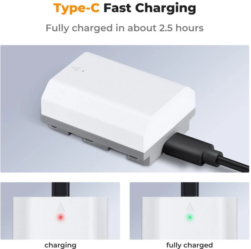 K&F Concept NP-FZ100 2600mAh Battery With Type-C Fast Charging, Compatible with Sony (KF28.0034)