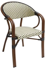 PARIS Πολυθρόνα Bistro Αλουμίνιο Καρυδί, Wicker Μπεζ - Καφέ, Στοιβαζόμενη