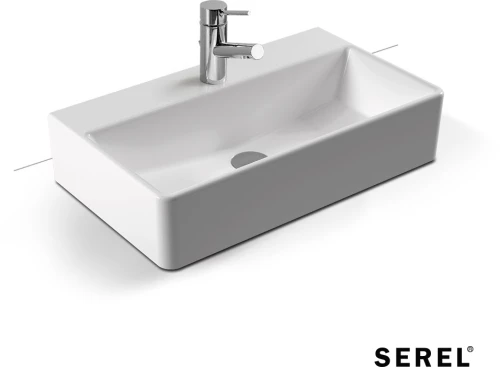 Επικαθήμενος Νιπτήρας Πορσελάνης Serel Tetra 60x42 cm με Οπή και με Δυνατότητα Τοποθέτησης και ως Κρεμαστός 2047-300 Λευκός