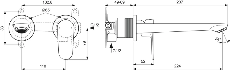 Μπαταρία Νιπτήρα Εντοιχισμού Cerafine O Ideal Standard 2 Οπών BD133AA Χρωμέ