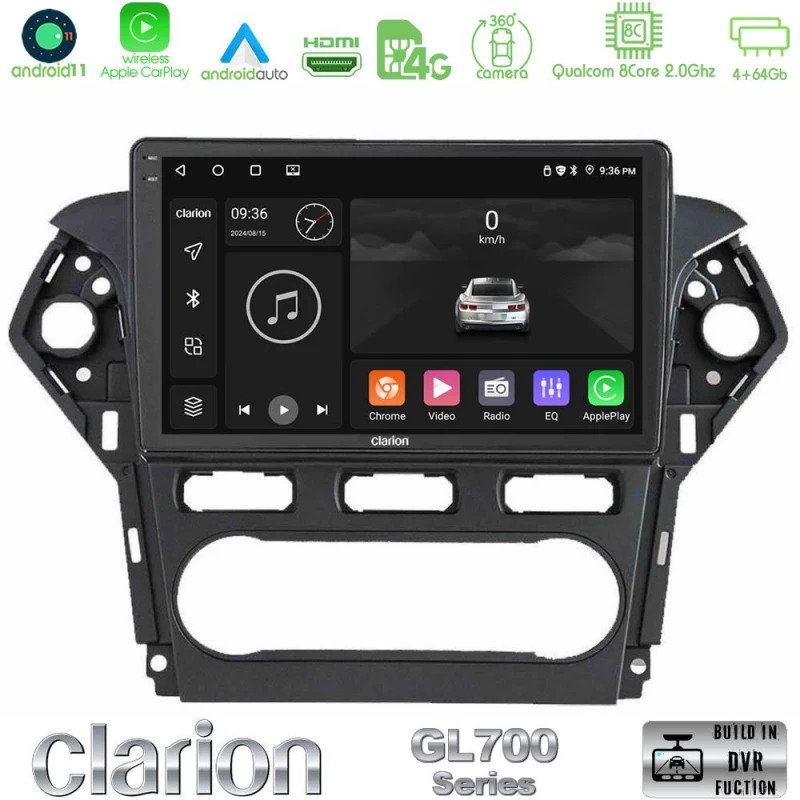 Clarion GL700 Series 8Core Android13 4+64GB Ford Mondeo 2011-2014 Navigation Multimedia Tablet 9" Με Carplay & Android Auto