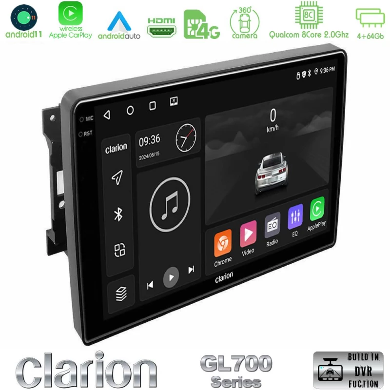 Clarion GL700 Series 8Core Android13 4+64GB Chrysler / Dodge / Jeep Navigation Multimedia Tablet 10" Με Carplay & Android Auto